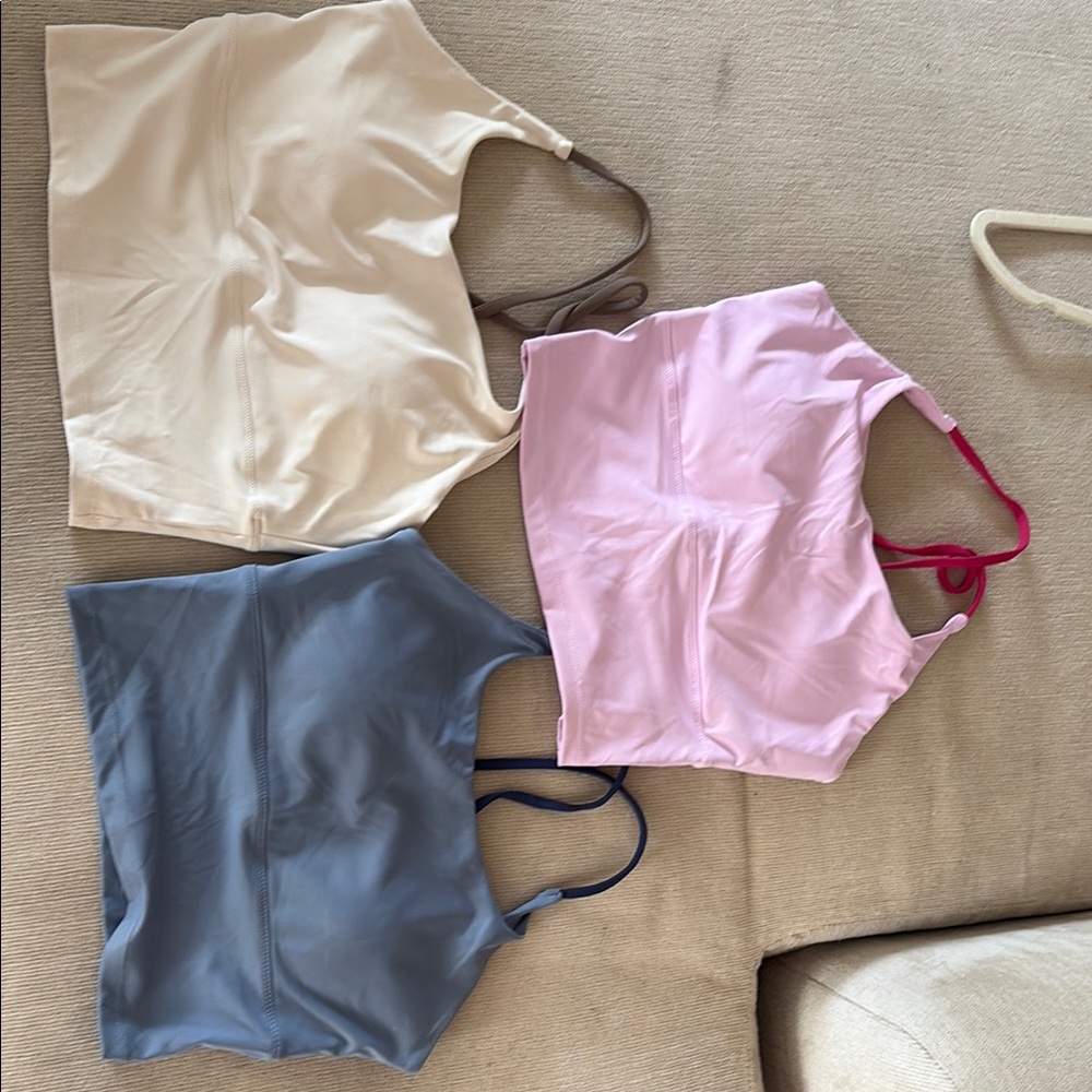 Set of Three Crop Tops - Cream, Pink, and Blue